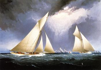 James E Buttersworth : Mayflower Leading Puritan, America's Cup Trial Race